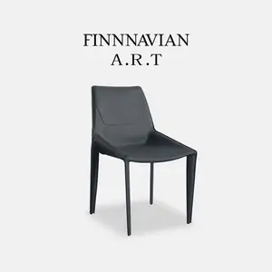 FINNNAVIANART Italian Style Design Factory Sale Luxury Modern Genuine A Grade Cow Leather Saddle Dining Chair With Arm