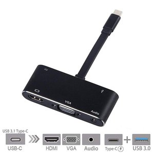 Hub USB C <span class=keywords><strong>5</strong></span> en 1 USB3.1/Type C vers <span class=keywords><strong>HDMI</strong></span>+VGA+Audio+USB3.0+Type C (4K*2K) - prend en charge l'affichage sur deux écrans simultanément - Product Image 4