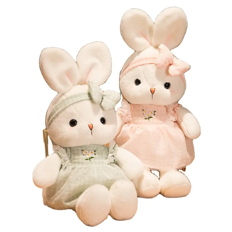 T037 nueva muñeca de conejo pequeño de dibujos animados japonés con banda para el cabello muñeca niña calmante juguete de peluche para regalo