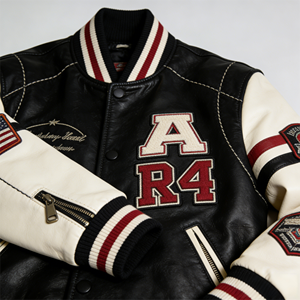 Giacca Primaverile e Autunnale da Uomo, Giacca di Moda in Pelle di Bufalo, Giacca Casual con Patch Personalizzata, Giacca Varsity College Prodotta in Cina - Product Image 2