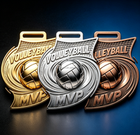 Médailles personnalisées, prix MVP, trophée en alliage de zinc personnalisé, médaille de volley-ball plaquée or, argent, bronze, en métal 3D en relief