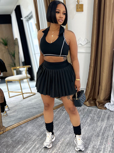 New Summer Casual <strong>Stretch</strong> Two-pieces <strong>Skirt</strong> Set With Sleeveless Crop Top Tank Top and Mini <strong>Skirt</strong> With Short Under - Product Image 4