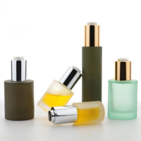 HOPECK Flacons en verre dépoli 15/30/50ML pour huiles essentielles/sérums avec pipette à bouton-poussoir en aluminium 18/415 pour crème visage et gouttes pour les yeux