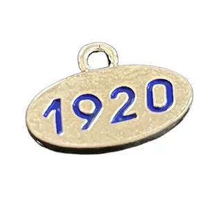 Factory Customized Mini Size Shiny Silver Plated Zeta Phi Beta Pendant Metal Blue Enamel 1920 Logo Oval Shaped Jewelry Pendants