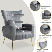 Ensemble de meubles canapé chaise à oreilles à dossier haut pour chambre salle de lecture Support ergonomique velours tissu chaise de loisirs fauteuil gris