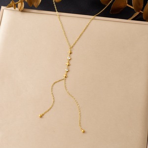 Fashionable Star Tassel Chain Gold Plated Stainless Steel Long Y Shaped Necklace Daily Party Wear - Product Image 1