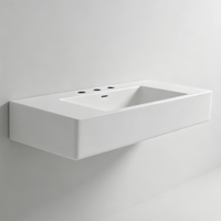 Lavabo mural rectangulaire moderne en acrylique marbré blanc mat, respectueux de l'environnement
