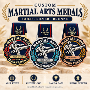 Sports Competition Medals Custom Martial Arts Tournament Gold Silver Bronze Medal Set with <b>Ribbon</b> OEM ODM medal manufacturer - Product Image 4