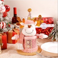 Boîte à bonbons de Noël rose en forme de pomme, emballage cadeau sur le thème du bonhomme de neige, du renne et du Père Noël, décorations d'arbre de Noël en polyester