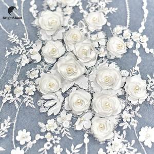Tessuto di pizzo europeo di fascia alta 3D <span class=keywords><strong>fiori</strong></span> <span class=keywords><strong>Chiffon</strong></span> perline <span class=keywords><strong>per</strong></span> unghie tessuto di pizzo <span class=keywords><strong>per</strong></span> abito da sposa - Product Image 2
