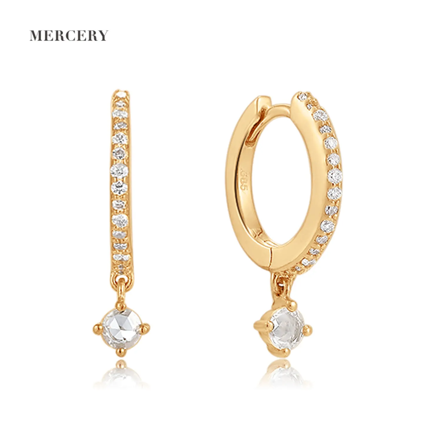 Mercery Jewelry-pendientes redondos de oro de 14 quilates para niñas, aretes, diseño blanco