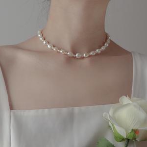 Collier élégant en argent 925 avec perle baroque, chaîne de clavicule à forte luminosité avec dentelle, polyvalent pour le tempérament des filles - Product Image 1