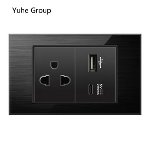 Enchufe de pared de aluminio cepillado gris, sin conexión a tierra, estándar tailandés, con interruptor, puerto USB tipo C para computadora. - Product Image 3