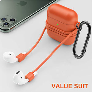 Étui <span class=keywords><strong>Airpods</strong></span> 1/2 en Silicone souple, design fluide, avec mousqueton, coque avec crochet - Product Image 4