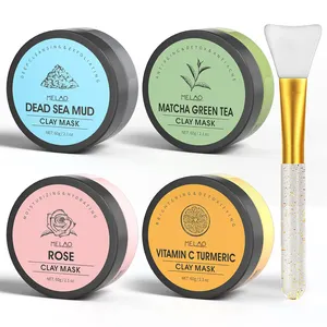 Eigenmarke feuchtigkeitsspendende, porenrefine grüne Tee Kurkuma Vitamin C Lehm-Gesichtsmaske-Set für die tief reinigung des Gesichts