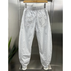 Men's Breathable Elastic Waist Straight Leg <b>Linen</b>/Cotton Canvas Casual Leisure Wear Summer White Pants - Product Image 2