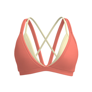 Soutien-gorge de sport pour femme à logo personnalisé, biais contrastant, décolleté en V profond, double couche, avec coussinets amovibles, maintien moyen, haut de yoga - Product Image 2