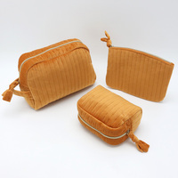 Pochette à rayures verticales en velours matelassé, sac à maquillage en peluche, organiseur de cosmétiques, trousse de toilette de voyage douce avec fermeture éclair