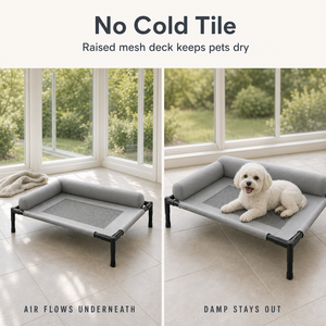 Cooling Mesh <b>Pet</b> <b>Bed</b> Keeps <b>Pets</b> Dry and Cool Indoors Breathable Open Airflow Design Dog Cot with Soft Bolster Headrest - Product Image 4