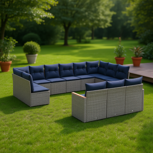 Set di divani da giardino per esterni, 13 pezzi, in polyrattan grigio con cuscini, design contemporaneo per patio o giardino - Product Image 2