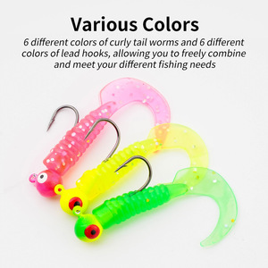 Crochet de tête de plomb coloré composants métalliques en PVC souple ensemble de leurre T-Tail Curly Tail Swimbait 5-14g pour la pêche en eau salée de perche - Product Image 3