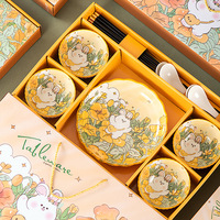 Ensemble de bols et d'assiettes en céramique, motif de plantes, lapin, promotion pour la fête des enseignants, sous-glaçure, petit cadeau, vente en gros