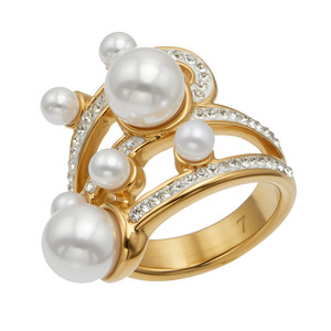 Anillo <span class=keywords><strong>de</strong></span> Perlas y Circonitas Vintage Francés para Mujer, Chapado en Oro <span class=keywords><strong>de</strong></span> 18k, Acero Inoxidable, Minimalista, Geométrico, en Capas - Product Image 5