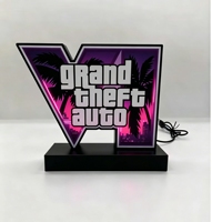 Panneau LED en acrylique inspiré de GTA 6 Vice City, surface lumineuse, base noire à angle droit, décoration pour salle de jeux