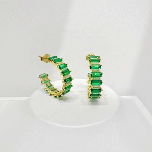 Pendientes de plata 925 personalizados, estilo casual, con esmeralda, de lujo, joyería fina, estilo vintage, con circonita cúbica verde, chapados en oro. - Product Image 4