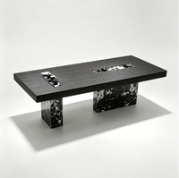Table à thé moderne de luxe en bois massif 240 cm avec base en marbre noir, bureau de thé pour salon de villa