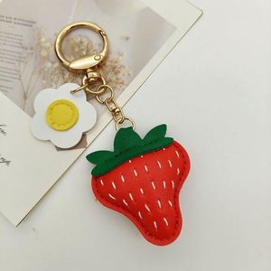 2025 Strawberry PU Leather Keychain Creative Fruit Design Suitable for Women's <b>Bag</b> Charm High Quality Leather Keychain Wholesale - Product Image 1