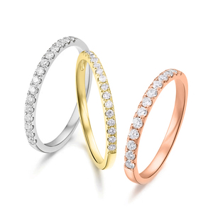 14k jaune or demi Halo Style Match bande blanc <span class=keywords><strong>d</strong></span> couleur Moissanite femmes mariage véritable or éternité bande anneaux - Product Image 1