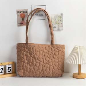 Sac fourre-tout pour femme automne-hiver, grande capacité, bandoulière unique, matelassé, fleurs, sac de shopping portable en jute de couleur bonbon - Product Image 5