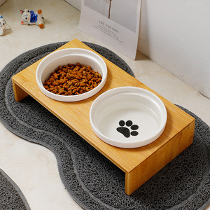 Ensemble de gamelles en céramique pour chat avec support en bambou, station d'alimentation surélevée pour chats, double gamelle pour nourriture et eau pour animaux de compagnie - Product Image 3