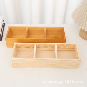 Wooden Desktop Storage <b>Box</b> Rectangle With Partitions Natural Wood <b>Brown</b> Solid Color Standing Type Household Organizer - Product Image 3