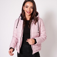 Jaket Varsity Musim Dingin Wanita Amerika Model KIJQJW4 Kerah Tegak Berlapis Kapas Tebal Motif Bulu Kapuson Berbulu Lapisan Nilon Logo