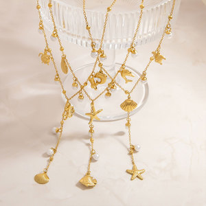 สร้อยคอจี้แฟชั่นฮาวายฤดูร้อน สร้อยคอเปลือกหอยเคลือบทอง 14k 18k PVD  ทำจากสแตนเลสสตีล 316L สำหรับผู้หญิง - Product Image 2