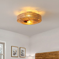 Moderne Nordique Rétro Salon Chambre Plafonnier Silencieux E27 LED Ventilateur avec Télécommande Tissé Bambou Rotin Corps Métallique
