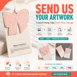 Étiquettes suspendues personnalisées de luxe en relief pour vêtements avec conception de logo gratuite, étiquettes volantes en papier mat OEM, taille et couleur personnalisées - Product Image 2