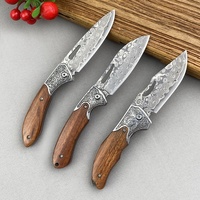 Couteau en acier forgé à la main à 67 couches avec manche en bois, couteau pliant portable pour le camping en plein air, la survie, l'épluchage de viande et de fruits