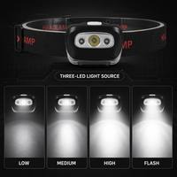 Lampe frontale LED à détecteur de mouvement, alimentée par batterie, mains libres, étanche, avec lumière rouge, pour le camping, la randonnée, la pêche, pour adultes