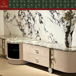 Consola de TV GOLDKING Moderna para Sala de Estar, con Chapa de Mármol Calacatta Viola Blanco con Vetas Negras, Estante Giratorio Curvo, Diseño Personalizado OEM - Product Image 2