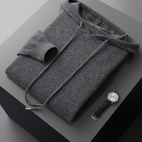 Sweat à capuche en pure laine pour homme, pull tricoté à capuche pour l'automne et l'hiver avec poches, logo personnalisé, vente en gros d'usine OEM ODM