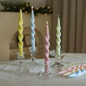 Velas Cónicas Espirales de Parafina Personalizadas Huaming, Hechas a Mano, Color Rosa Macaron, sin Llama, para Bodas y Cenas - Product Image 1