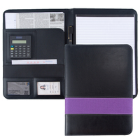 Carpeta de Padfolio de cuero cosido de lujo A4 con calculadora Cartera de currículum de negocios de cuero de imitación para documentos