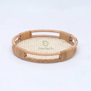 Plateau de service à tissage ouvert en rotin rond naturel fait à la main Plateau de tissage en rotin décoratif - Product Image 4