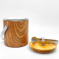 Seau à glace isotherme double paroi en acier inoxydable avec finition bois, 1,4L, 2L, 3L, portable, avec couvercle en bois et pince à glace