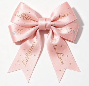 Ruban en satin rose avec imprimé cœurs dorés, ruban gros-grain en polyester pour emballage cadeau, décoration de bouquets, certifié OEKO‑TEX - Product Image 2