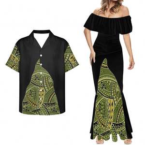 印花需求波利尼西亚部落夏威夷红提尔花定制情侣套装衬衫休闲加大码短袖连衣裙 - Product Image 2