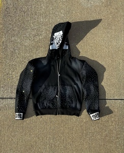 Felpa con Cappuccio e Zip Personalizzata di Alta Qualità in Poliestere/Cotone Terry con Stampa Vintage Y2K a <span class=keywords><strong>Ragnatela</strong></span> con Strass per Uomo Autunno - Product Image 4